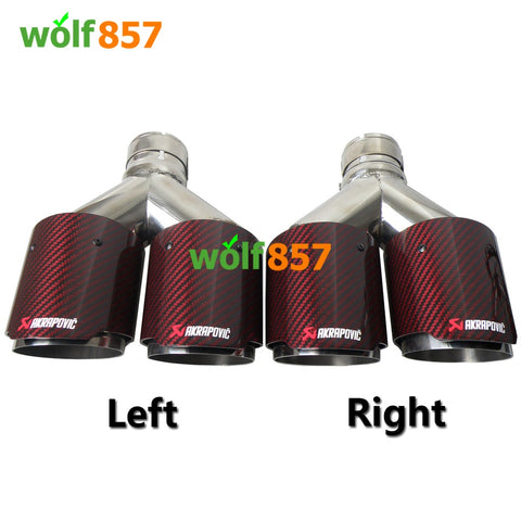 Universal AK Style Dual Y-shaped Red Carbon Fiber Chrome SUS304 Exhaust Tips Universal AK Style Dual Y-shaped Red Carbon Fiber Chrome SUS304 Exhaust Tips
