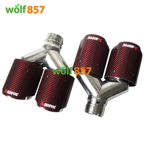 Universal AK Style Dual Y-shaped Red Carbon Fiber Chrome SUS304 Exhaust Tips Universal AK Style Dual Y-shaped Red Carbon Fiber Chrome SUS304 Exhaust Tips