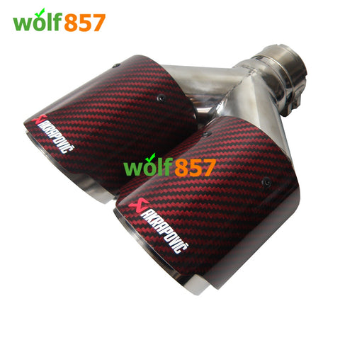 Universal AK Style Dual Y-shaped Red Carbon Fiber Chrome SUS304 Exhaust Tips Universal AK Style Dual Y-shaped Red Carbon Fiber Chrome SUS304 Exhaust Tips