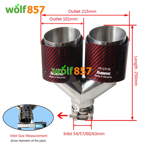 Universal AK Style Dual Y-shaped Red Carbon Fiber Chrome SUS304 Exhaust Tips Universal AK Style Dual Y-shaped Red Carbon Fiber Chrome SUS304 Exhaust Tips