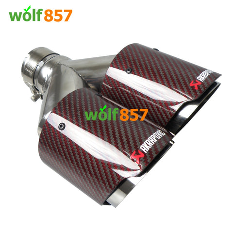 Universal AK Style Dual Y-shaped Red Carbon Fiber Chrome SUS304 Exhaust Tips Universal AK Style Dual Y-shaped Red Carbon Fiber Chrome SUS304 Exhaust Tips