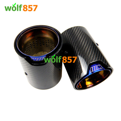 BMW Style 120mm Length Gloss Carbon Fiber M Performance Burnt Blue SUS304 Exhaust Tips BMW Style 120mm Length Gloss Carbon Fiber M Performance Burnt Blue SUS304 Exhaust Tips