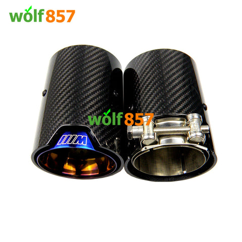 BMW Style 120mm Length Gloss Carbon Fiber M Performance Burnt Blue SUS304 Exhaust Tips BMW Style 120mm Length Gloss Carbon Fiber M Performance Burnt Blue SUS304 Exhaust Tips
