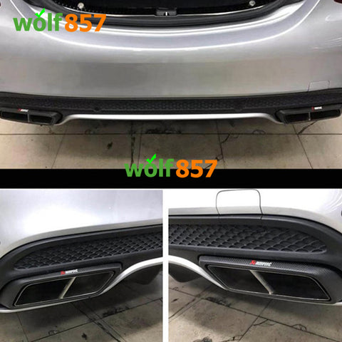 Benz C Class W205 Square Shape Matte Carbon Fiber Matte Silver 304 Stainless Steel Exhaust Tip