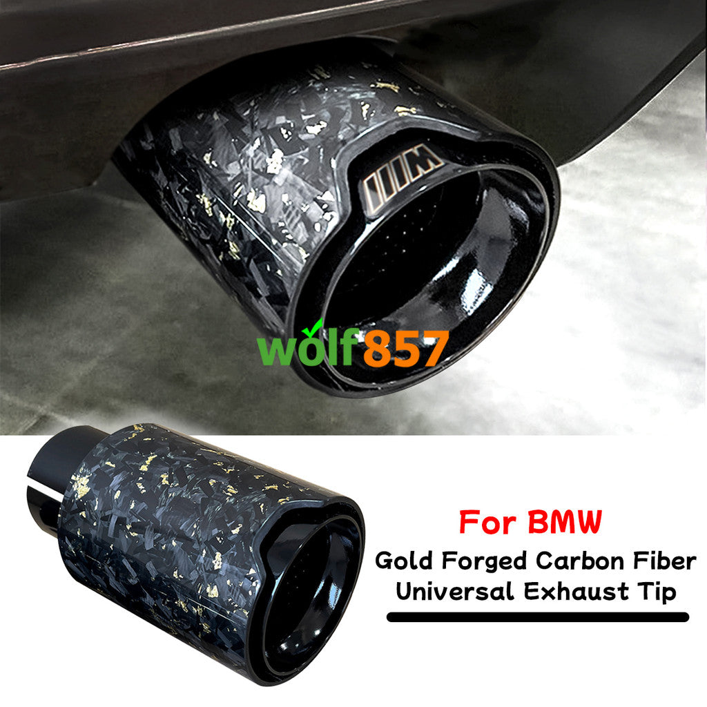 BMW Style 170mm Long Gold Foil Forged Carbon Fiber M Performance Black SUS304 Exhaust Tips