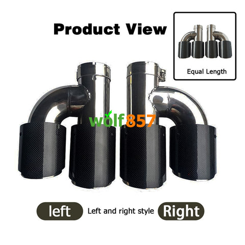 Dual h Shaped Gloss Carbon Fiber Cover Chrome Stainless Steel Exhaust Tips Muffler Pipe