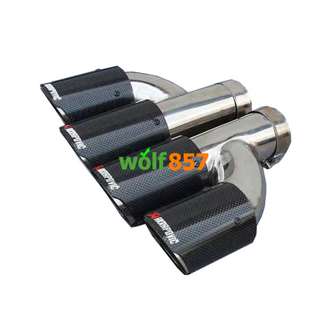 Dual h Shaped Gloss Carbon Fiber Cover Chrome Stainless Steel Exhaust Tips Muffler Pipe