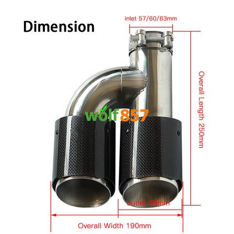 Dual h Shaped Gloss Carbon Fiber Cover Chrome Stainless Steel Exhaust Tips Muffler Pipe
