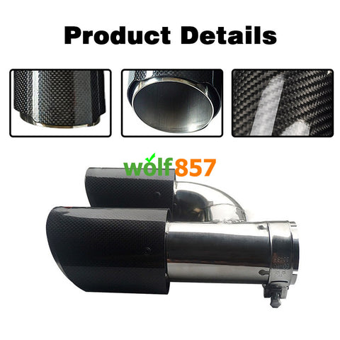 Dual h Shaped Gloss Carbon Fiber Cover Chrome Stainless Steel Exhaust Tips Muffler Pipe