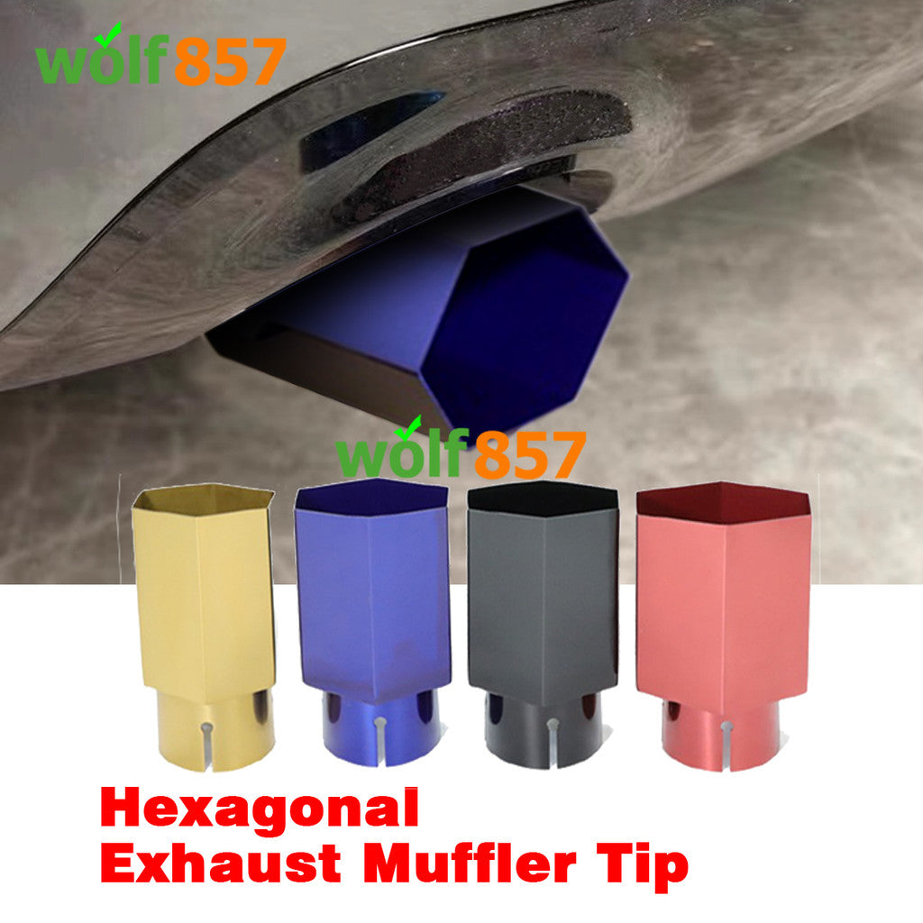 Hexagon Shape Exhaust Muffler Tailpipe Red Blue Black Yellow 304 Stainless Steel Exhaust Tips Car Modification Extension Pipe