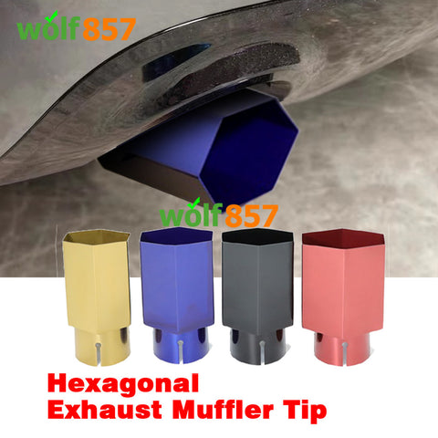 Hexagon Shape Exhaust Muffler Tailpipe Red Blue Black Yellow 304 Stainless Steel Exhaust Tips Car Modification Extension Pipe