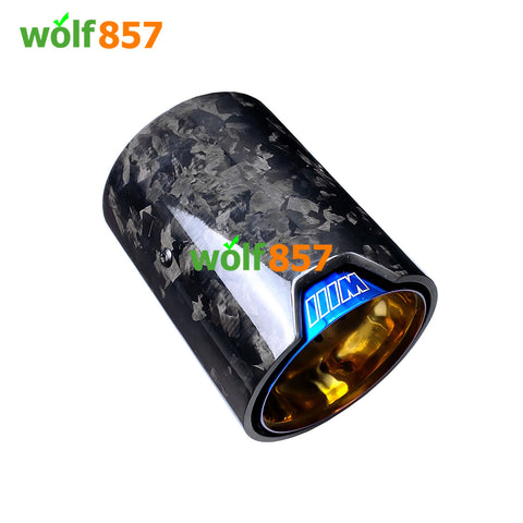 BMW Style 120mm Length Gloss Forged Carbon Fiber M Performance Burnt Blue SUS304 Exhaust Tips
