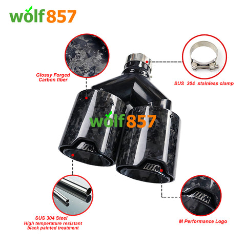 BMW Style Dual Y-shaped Forged Carbon Fiber M Performance Black SUS304 Exhaust Tips