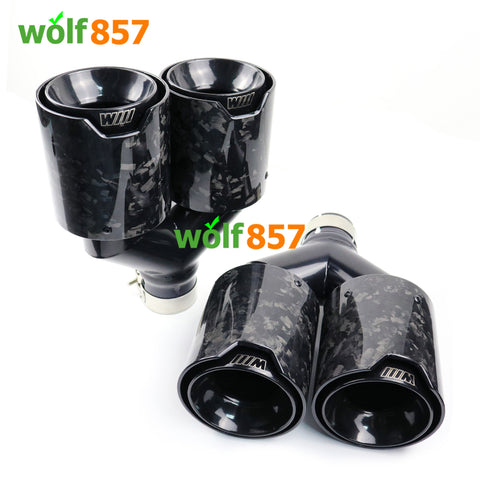 BMW Style Dual Y-shaped Forged Carbon Fiber M Performance Black SUS304 Exhaust Tips